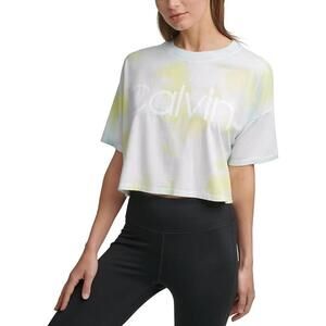Calvin Klein Performance Cropped Tie-Dyed T-Shirt, LIME ZEST, Size S